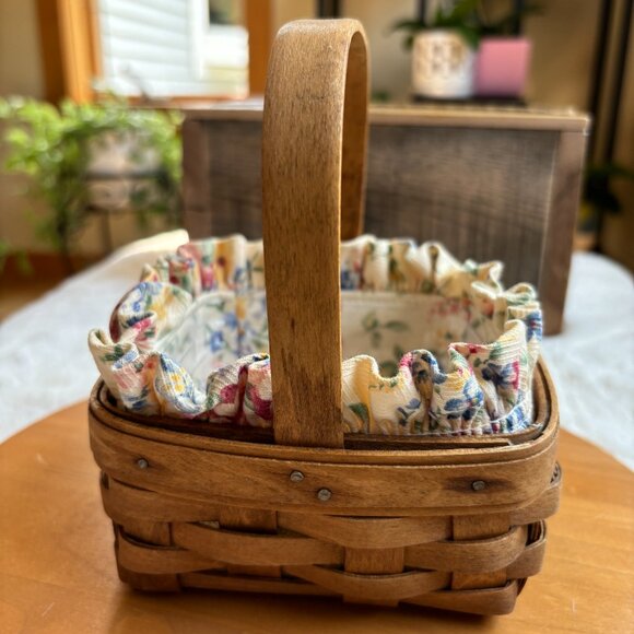 Vintage Longaberger Spring Floral Tarragon Basket Set With Protector Liners - Picture 4 of 16